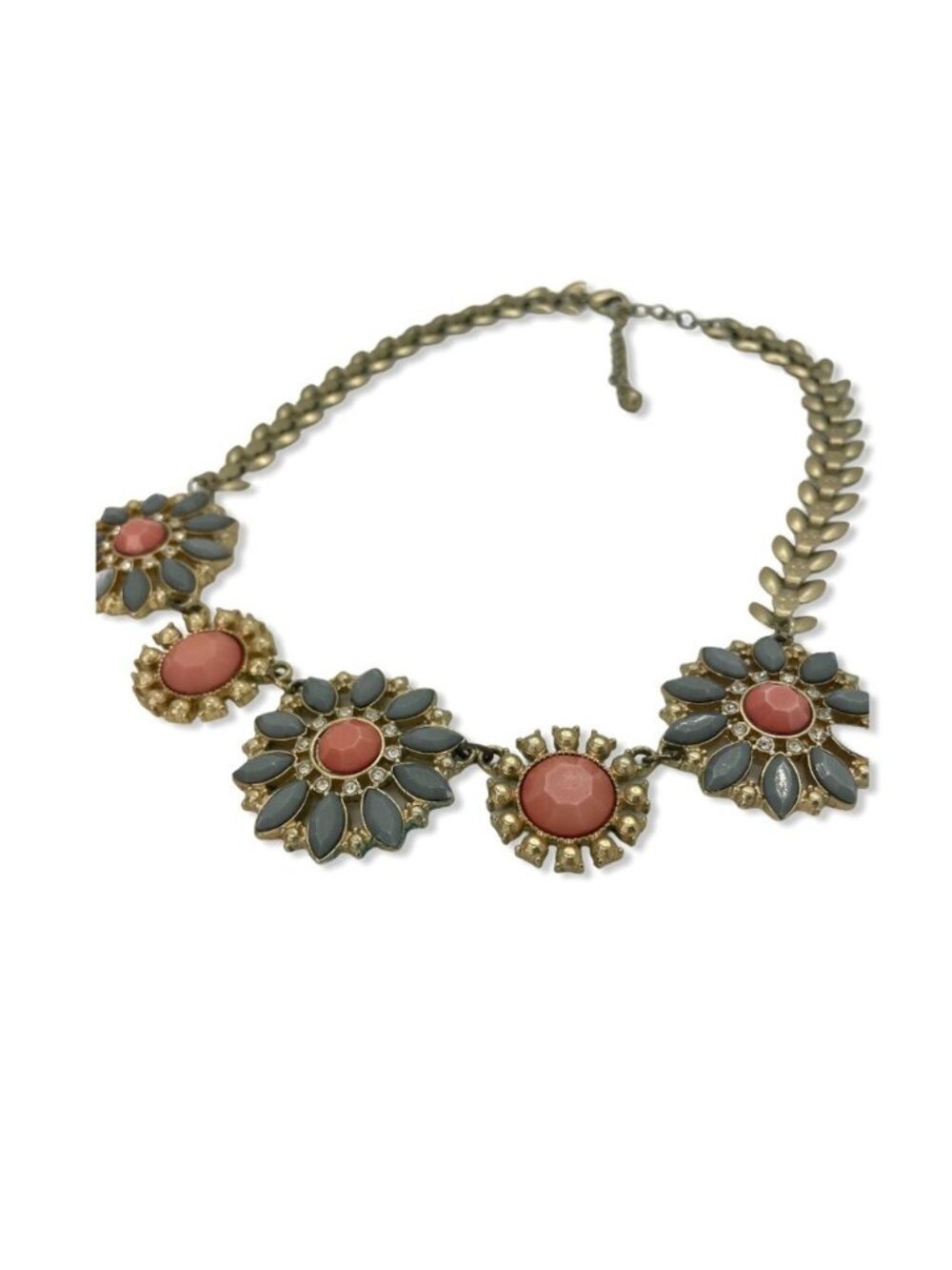 Vintage Floral Statement Necklace Coral & Gray Accents Beach Vacation Boho Chic - Picture 3 of 4